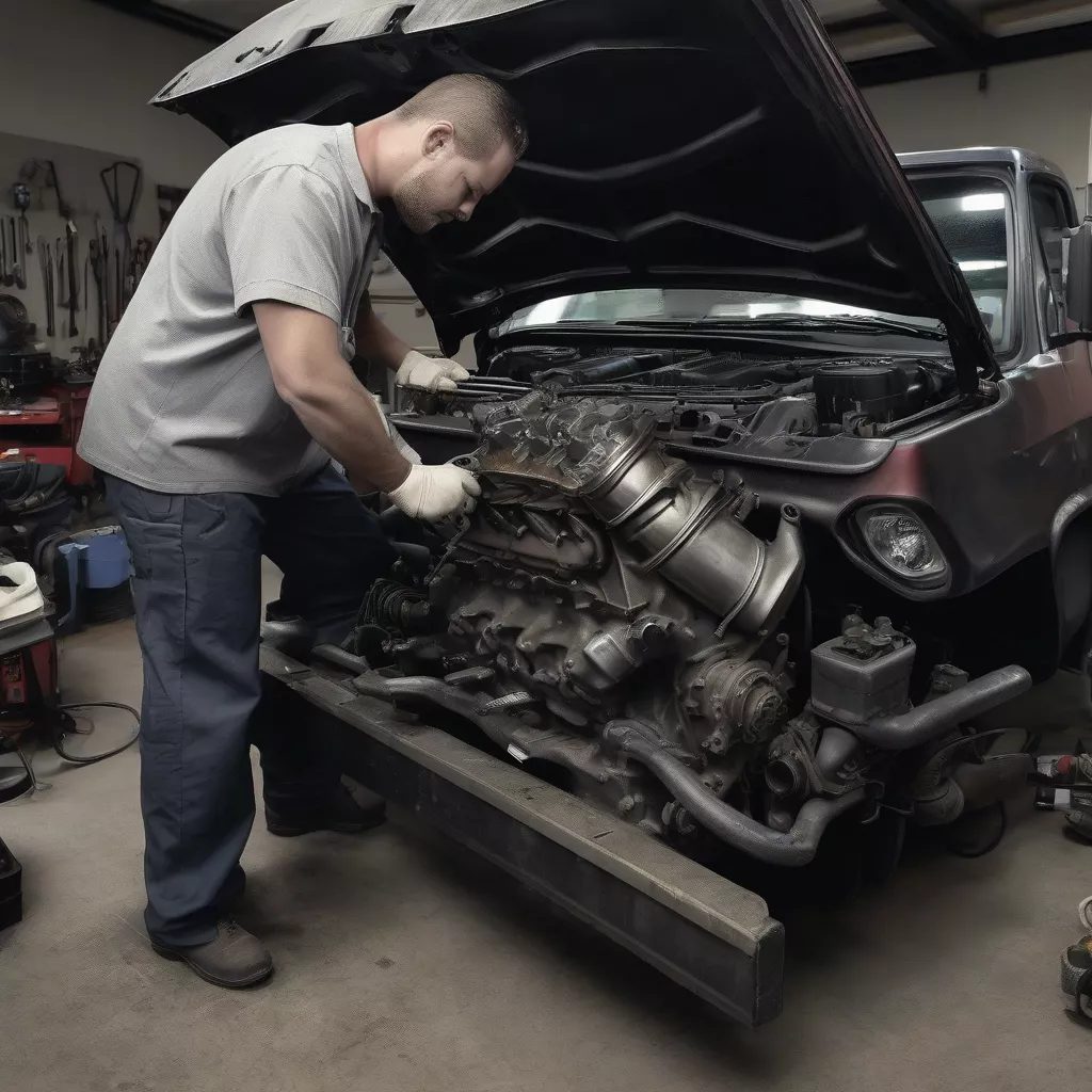 Expert inspecting a used truck
