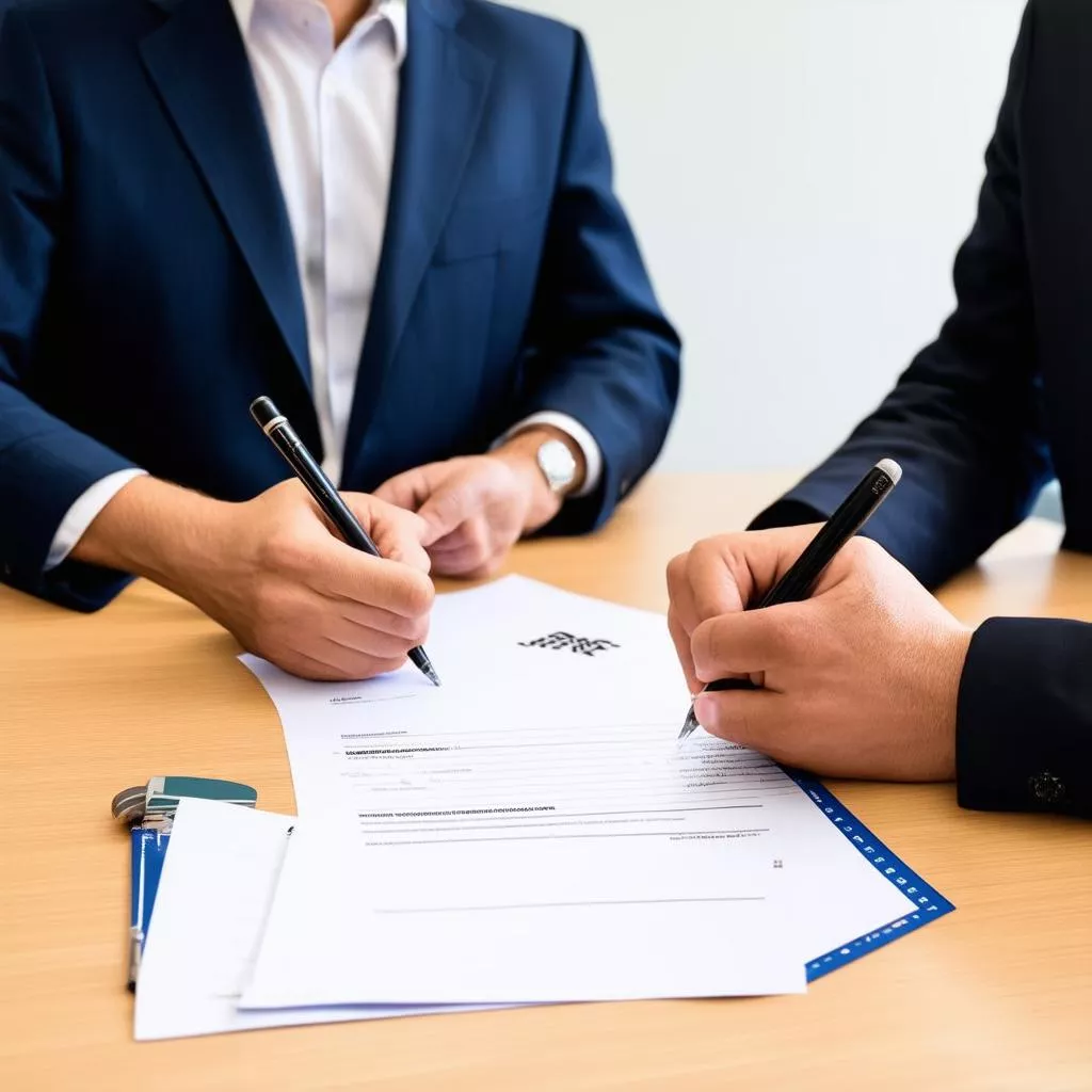 Signing a car title loan contract