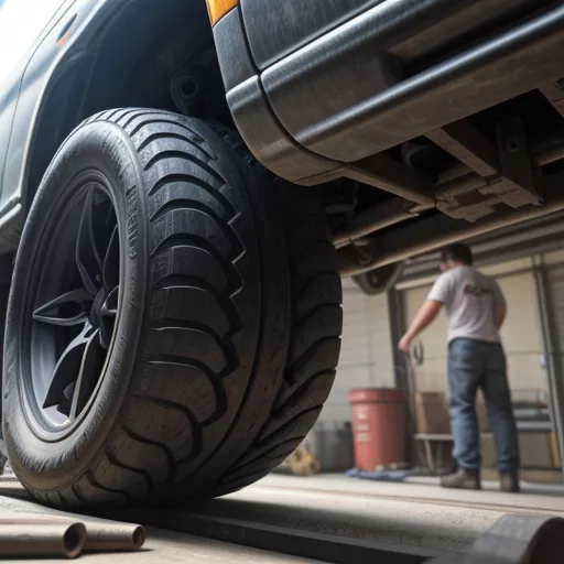 Mechanic checking truck leaf spring pads