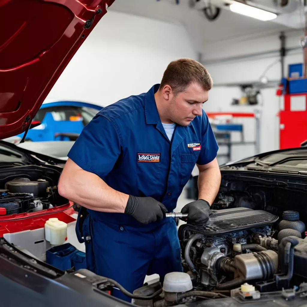 Kỹ thuật viên đang sửa chữa ô tô