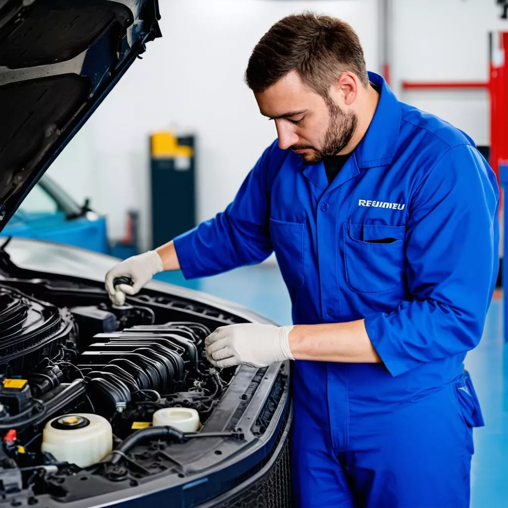 Technician repairing a car