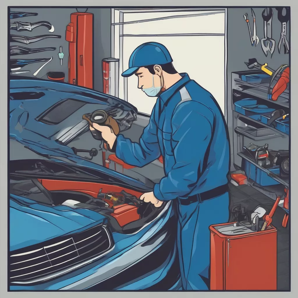 Kỹ thuật viên đang thay gương xe ô tô