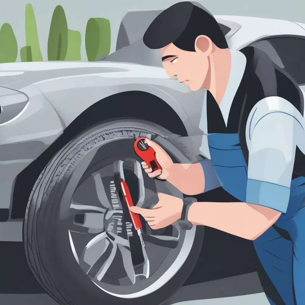 Kỹ thuật viên kiểm tra lốp xe