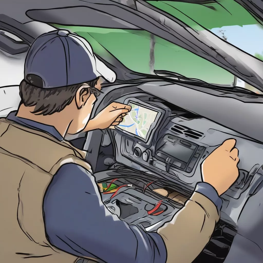 Technician installing a car GPS tracker