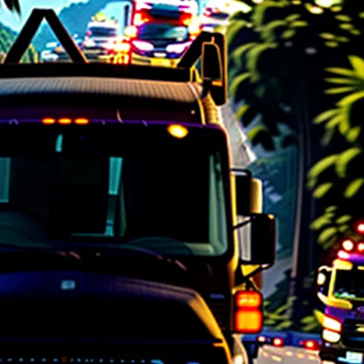 Pengemudi truk fokus mengemudi dengan aman di jalan