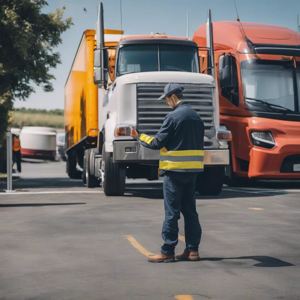 Truck driver inspecting the truck before departure
