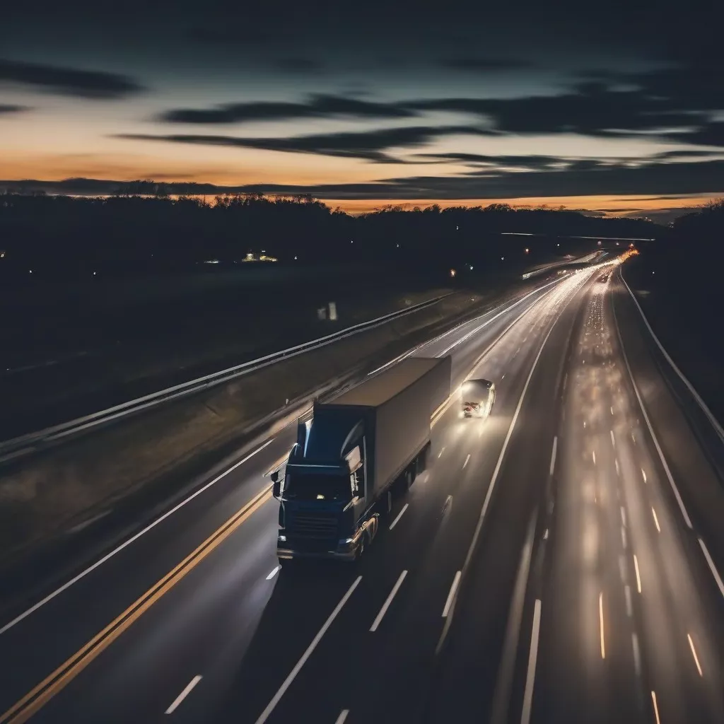 Truck driving at night