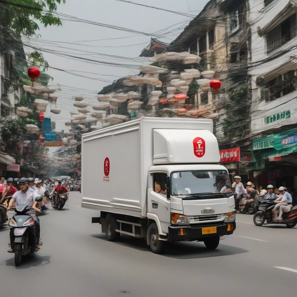 Truck driving on Hanoi street