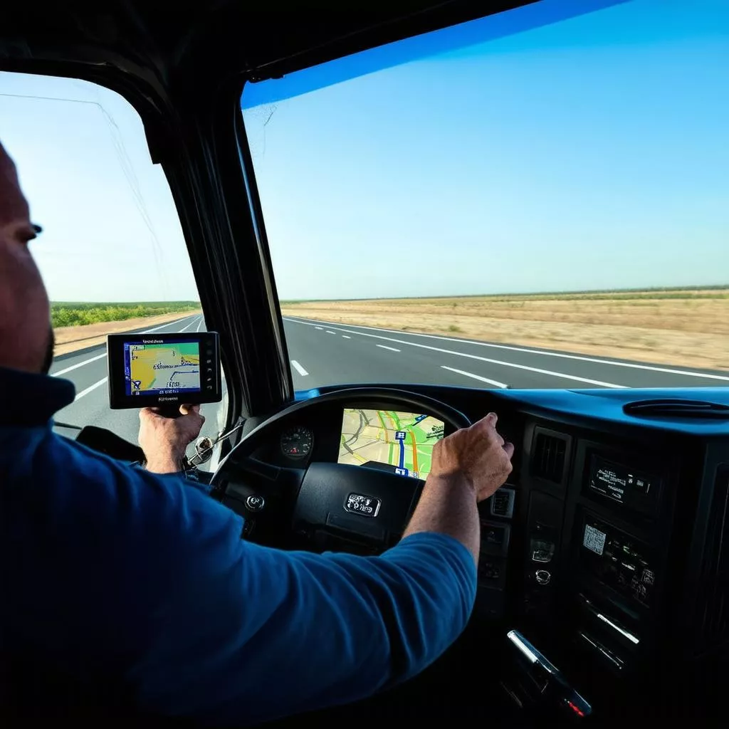 Lái xe tải sử dụng bản đồ dẫn đường