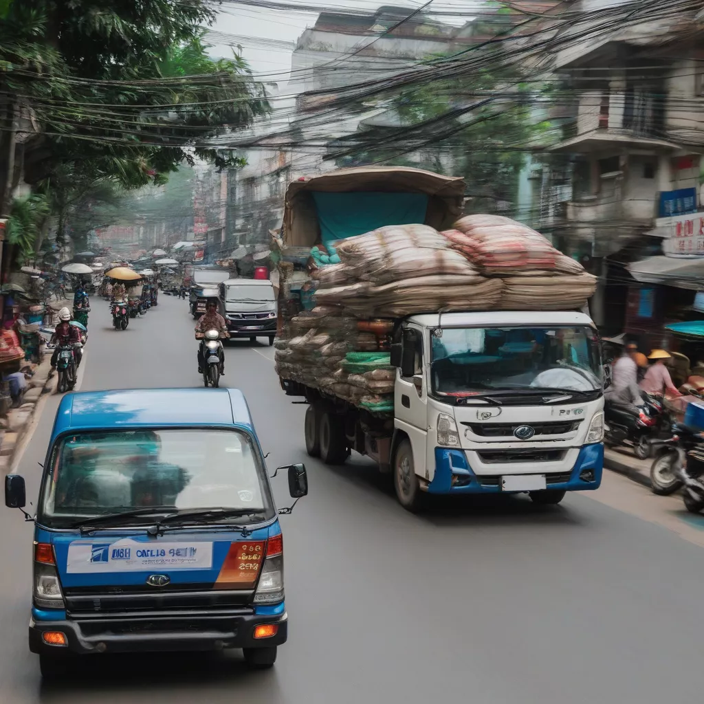 Xe tải di chuyển trên đường phố Hà Nội