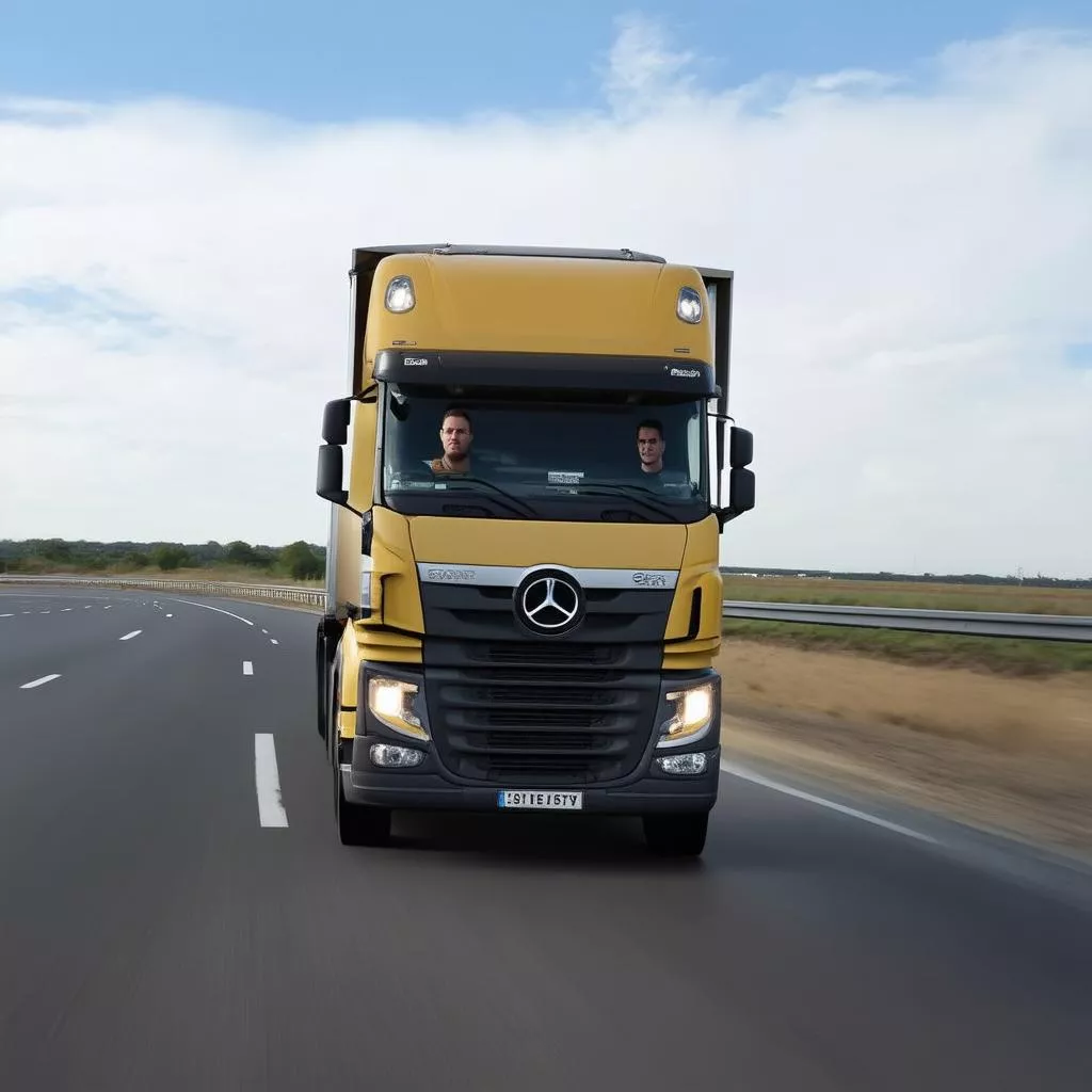Tài xế lái xe tải trên đường