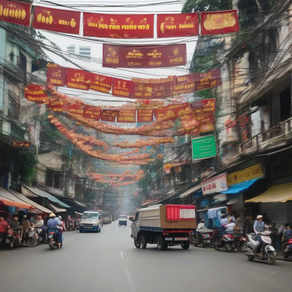 Truck driving on Hanoi streets