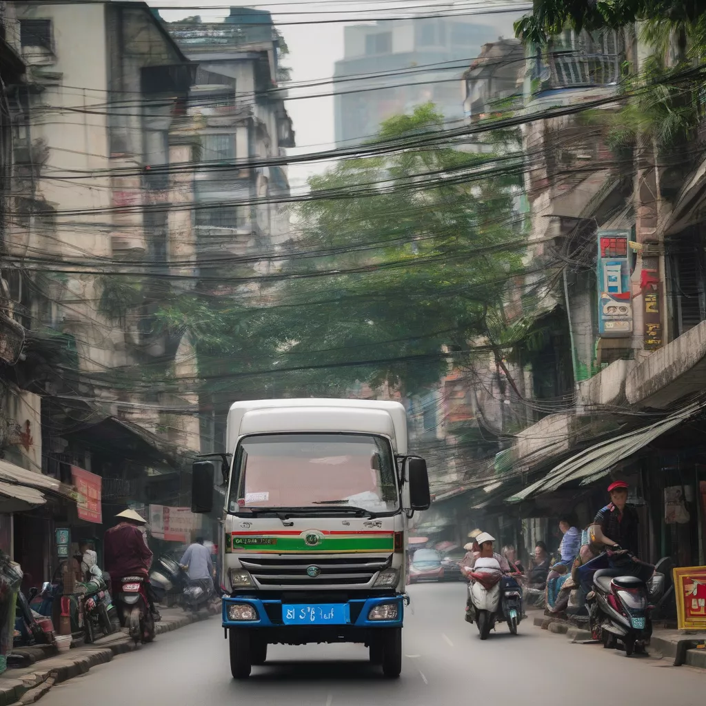 Lái xe tải trên đường phố Hà Nội