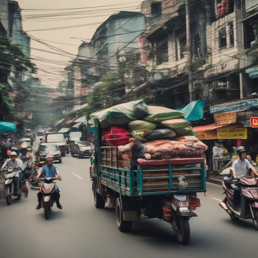 Lái xe tải trên đường phố Hà Nội