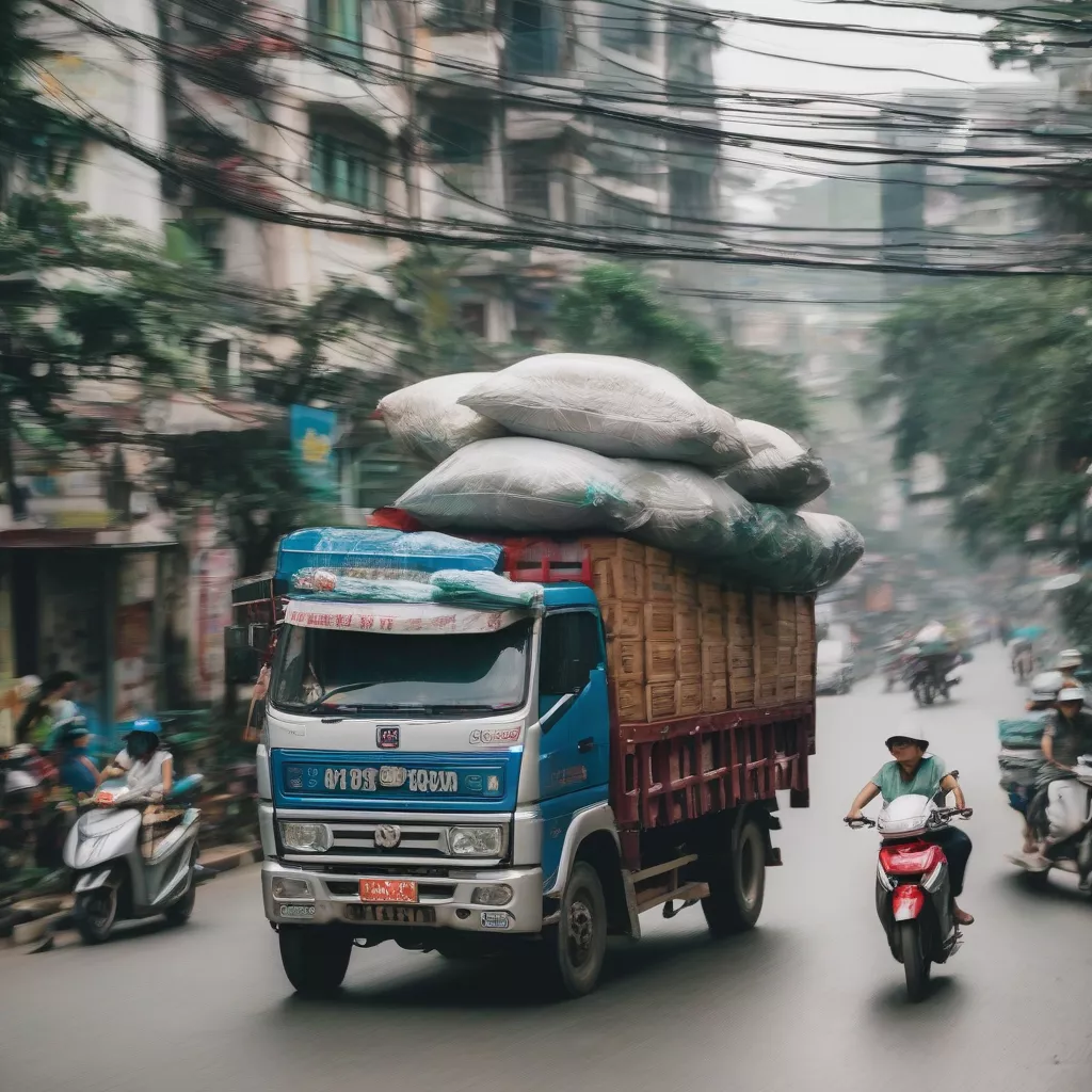 Lái xe tải trên đường phố Hà Nội