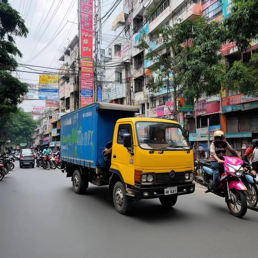 Driving a truck on Hanoi streets