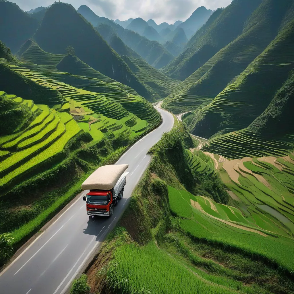 Truck Driving on a Mountain Road