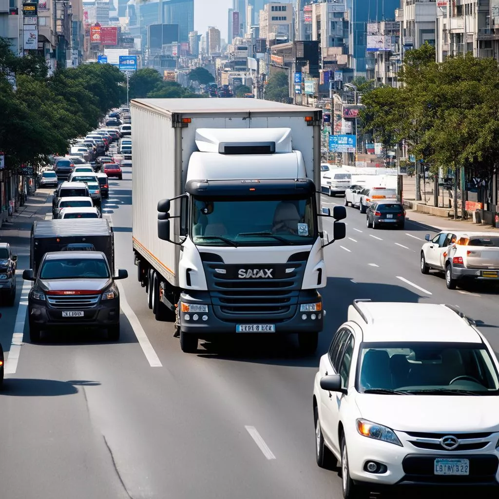 Mengemudi truk di jam sibuk