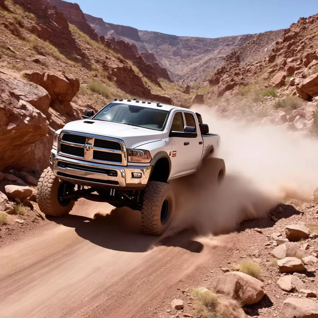 Driving a truck through a mountainous terrain