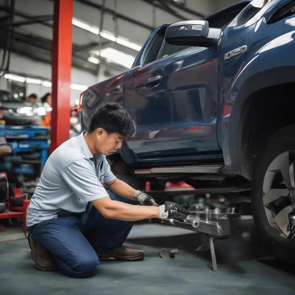 Truck side step installation in Hanoi