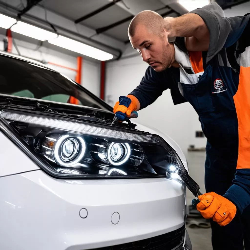 Installation von LED-Scheinwerfern in Hanoi