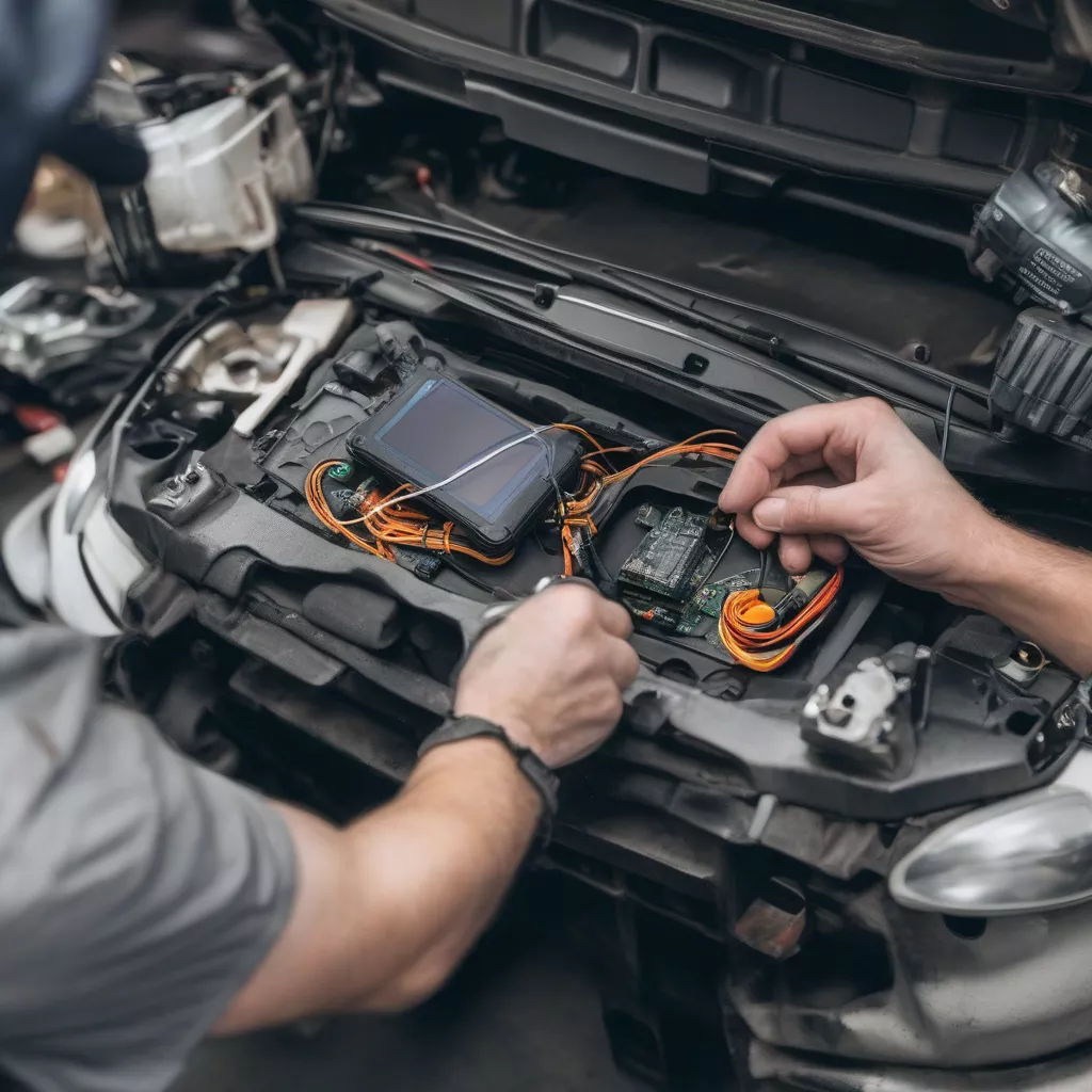 Teknisi memasang GPS tracker mobil