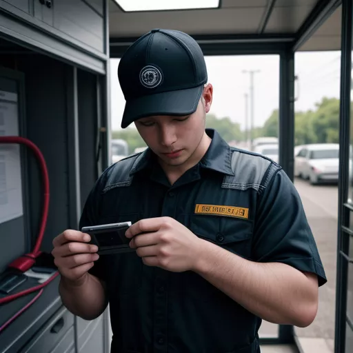 Kỹ thuật viên đang lắp đặt thiết bị định vị cho xe tải Veam VTV