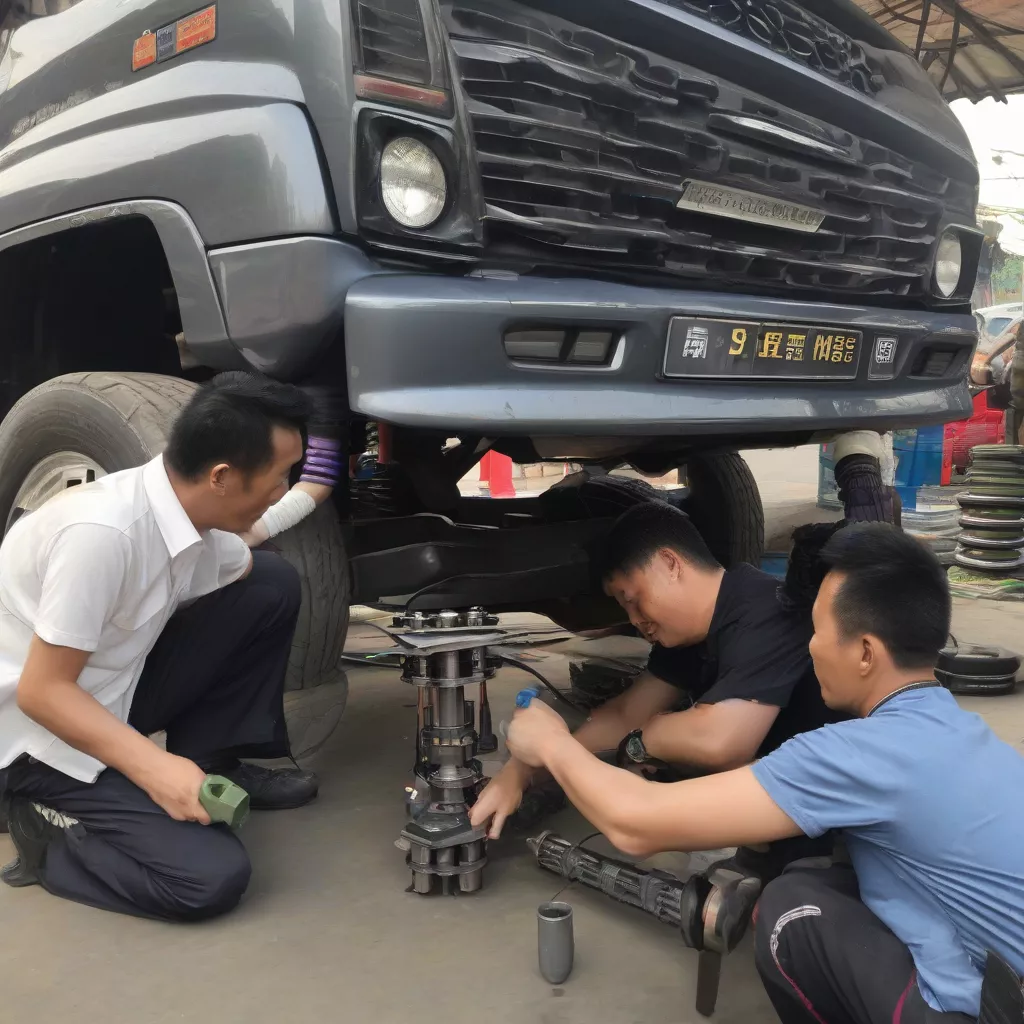 Instalação de suspensão a ar em camião em Hanói