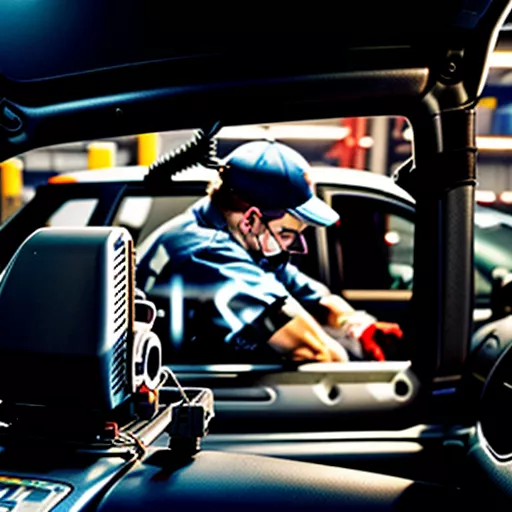 Technician Installing a Truck Safety System