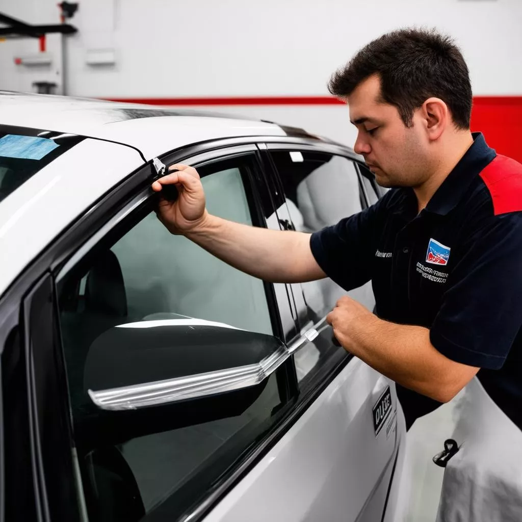 Installation einer Anti-Blend-Scheibe im LKW