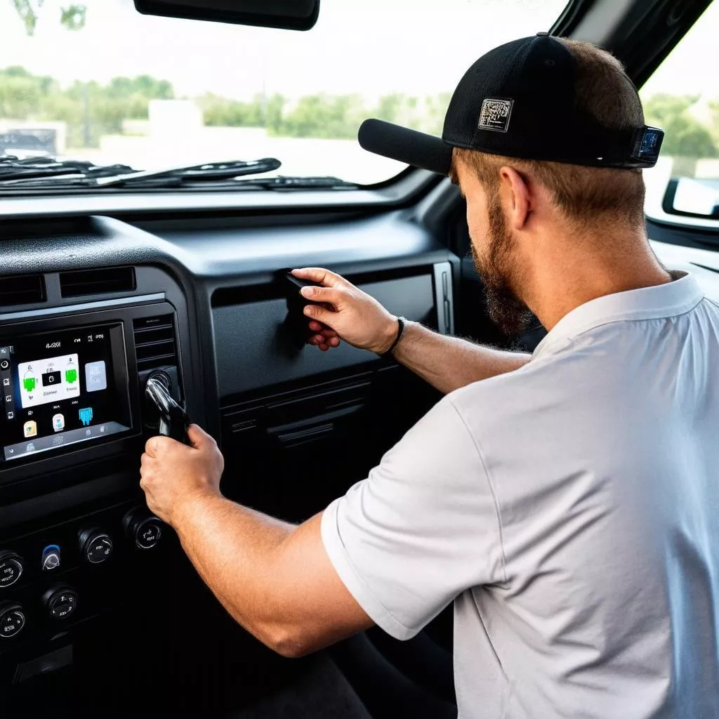 Android car stereo installation in a truck