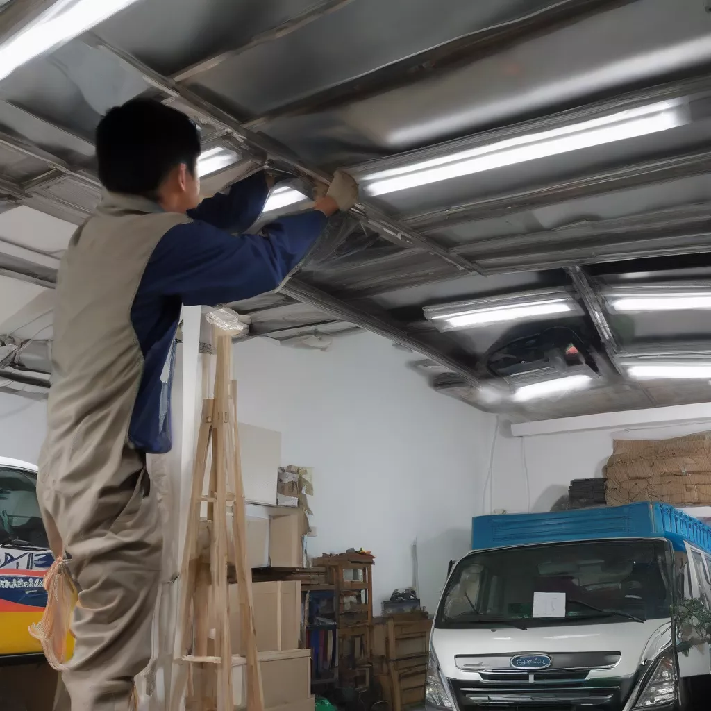 Installazione di uno schermo da soffitto per camion ad Hanoi