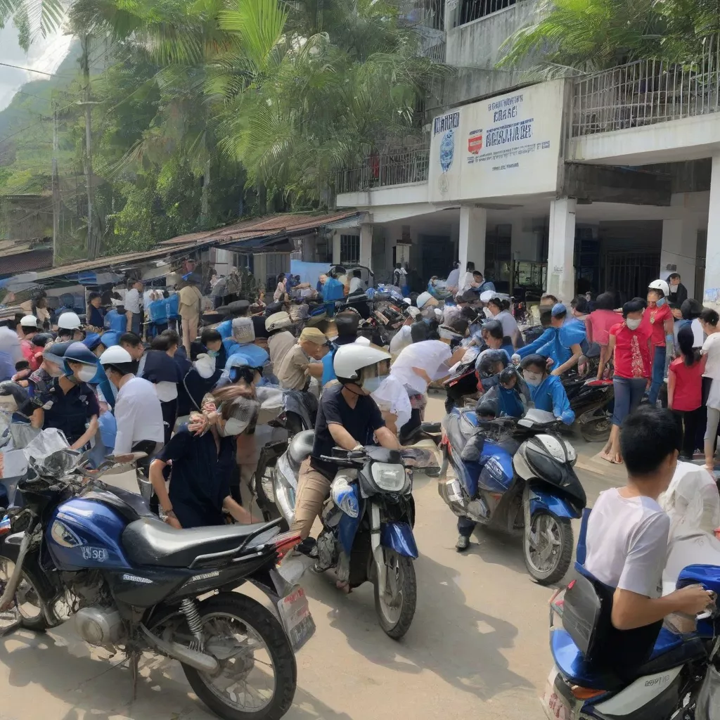 Hình ảnh người dân đến nộp phạt và nhận lại xe máy tại trụ sở công an