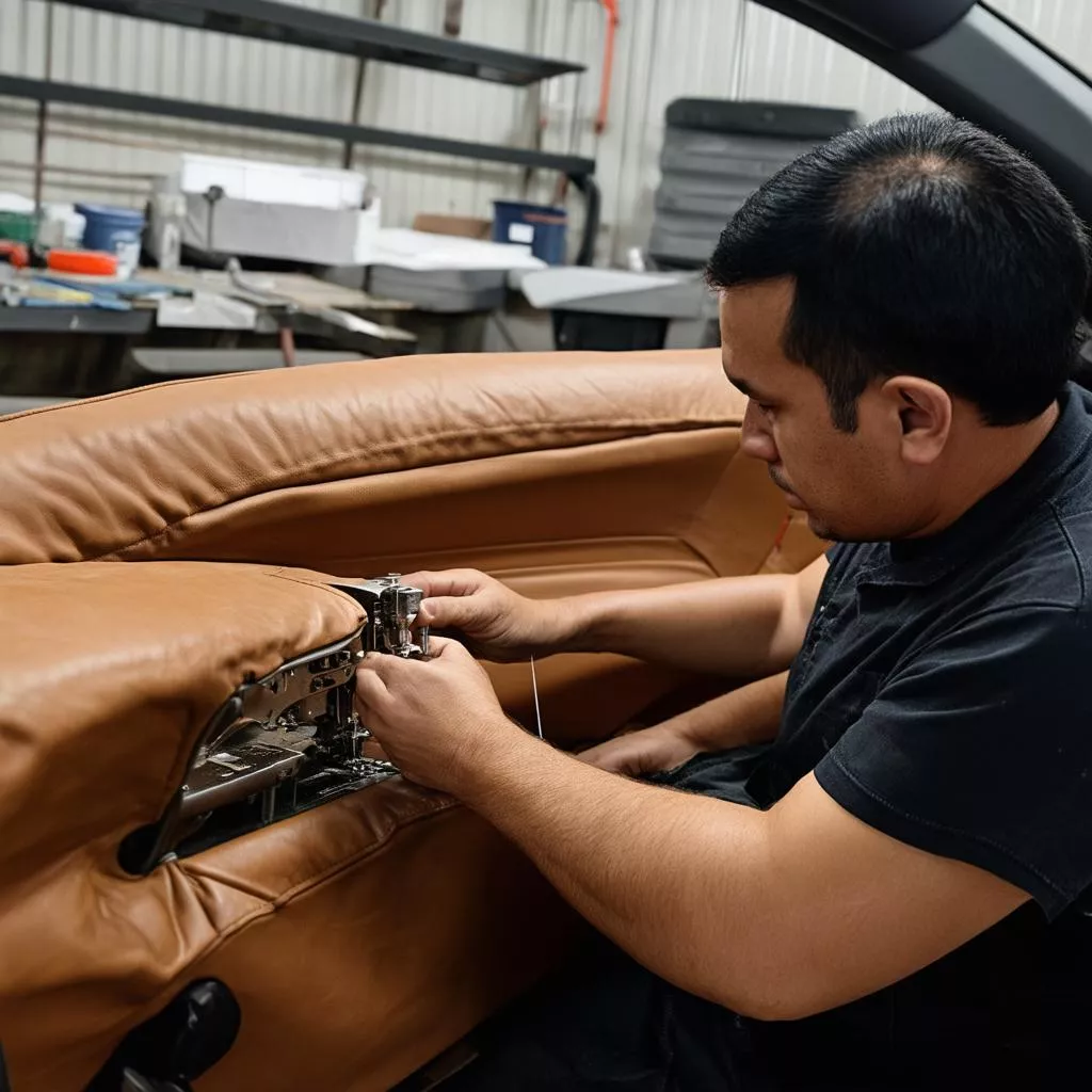 Leather car seat cover installation in Hanoi