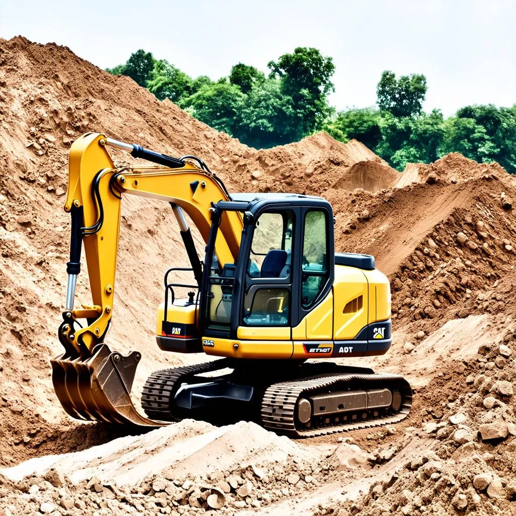 Máy xúc đang làm việc tại công trường