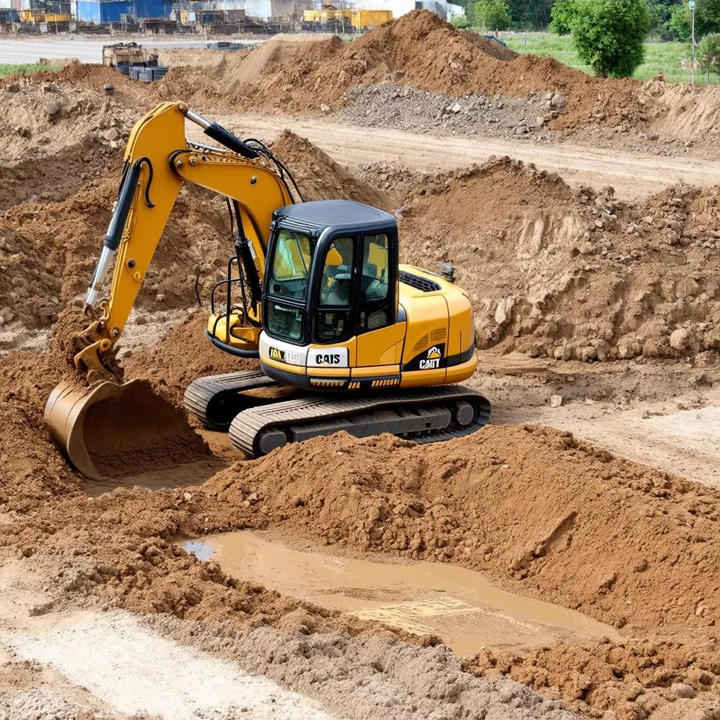 Excavator digging earth