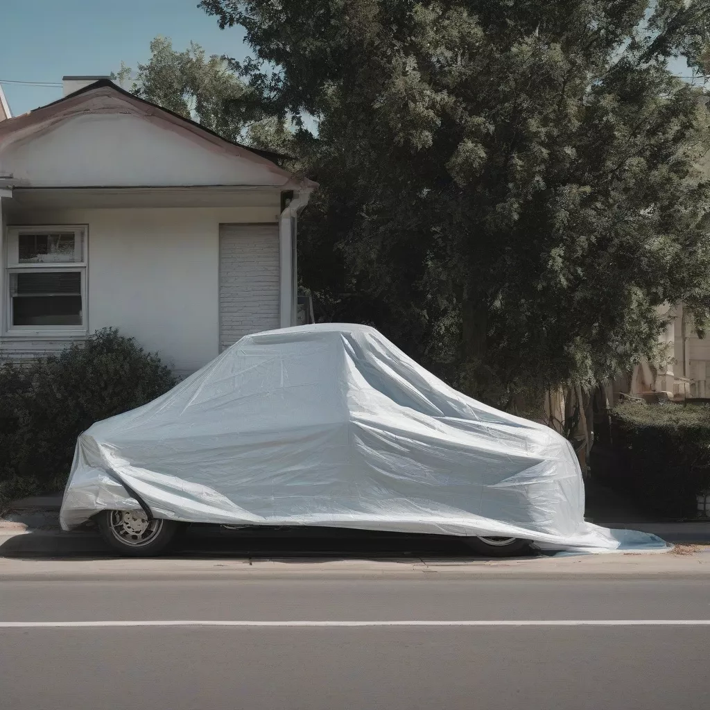 Một chiếc ô tô được che chắn bằng bạt