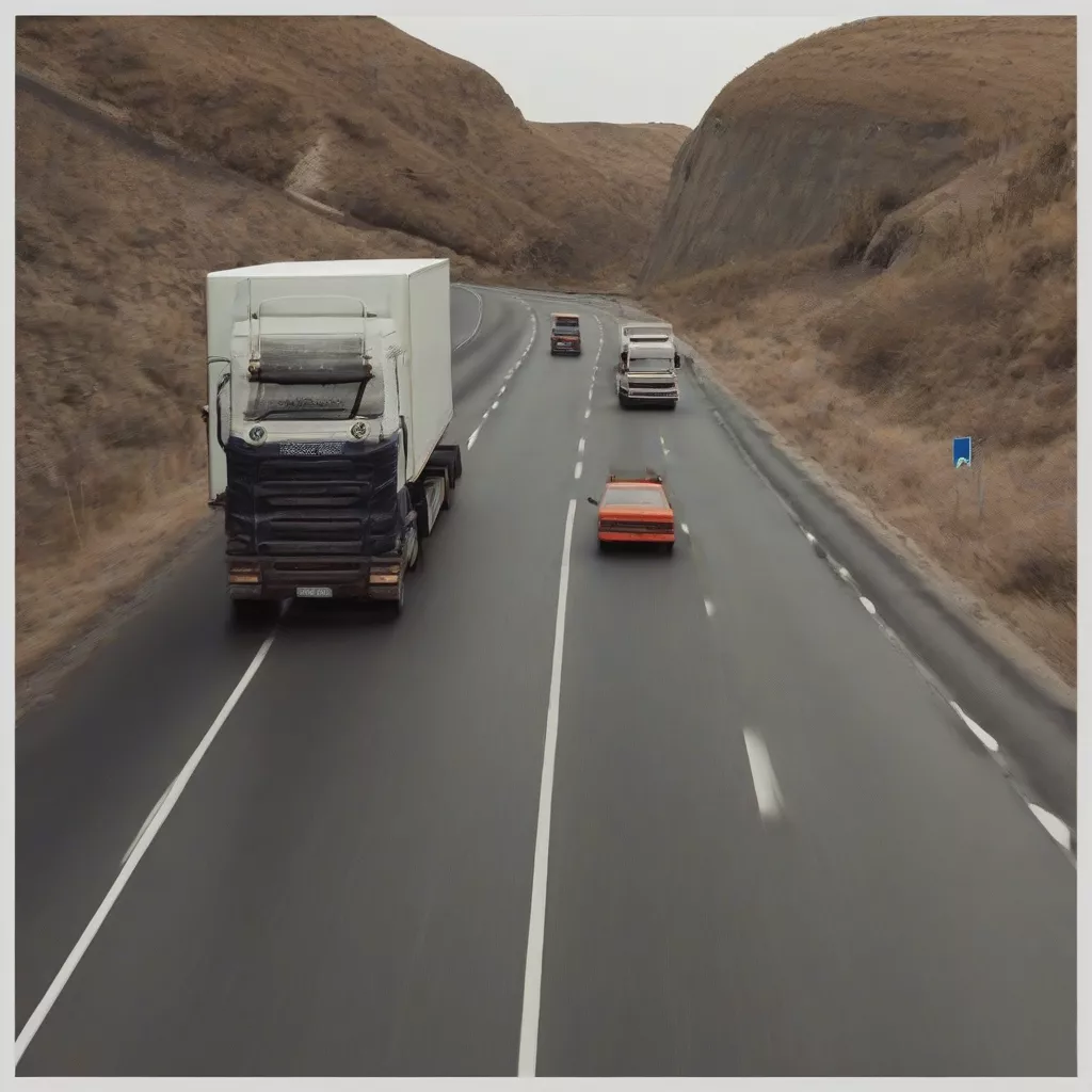 Truk sedang melaju di jalan