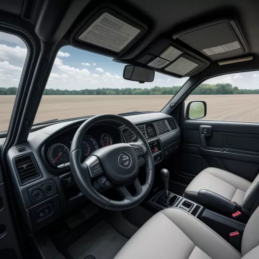 Interior do camião Hino XZU710L com volante e painel de controlo