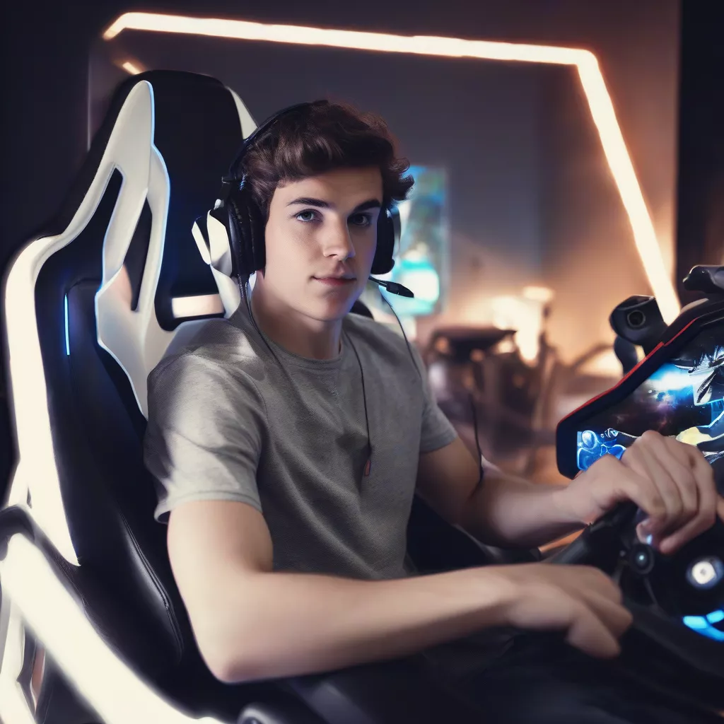 Young man playing a driving game