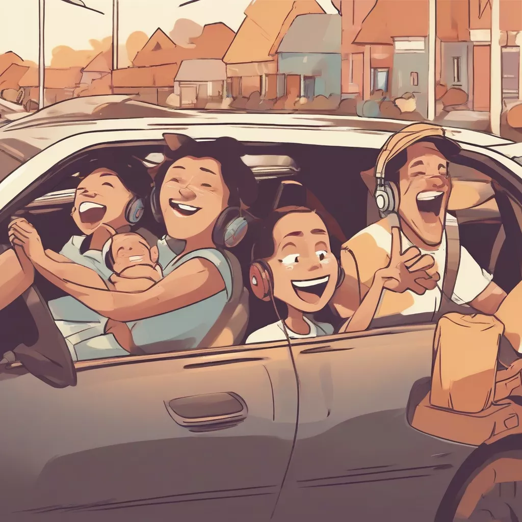 Listening to music in the car with family