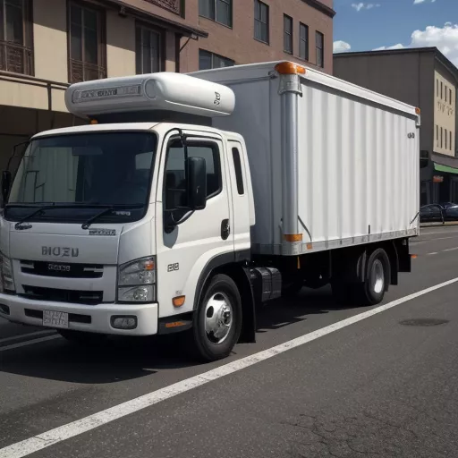 Außenansicht des Isuzu QMR77HE4 2.8-Tonnen-LKWs mit Pritsche