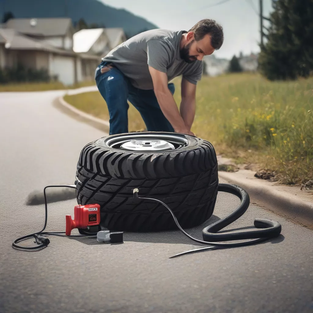 Homem a encher o pneu de um carro