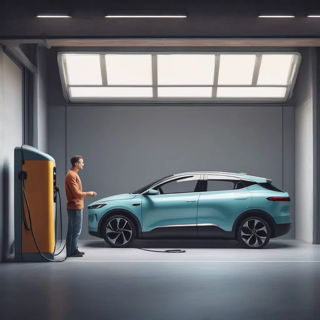 Người đàn ông đang chờ sạc ô tô điện trẻ em