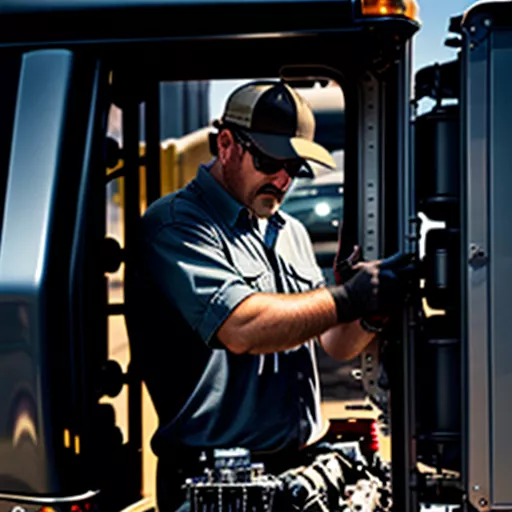 Người đàn ông đang kiểm tra động cơ xe tải