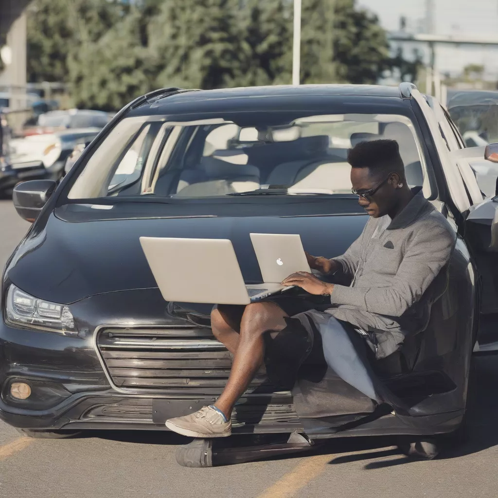 Người Đàn Ông Đang Làm Việc Trên Laptop Trong Ô Tô