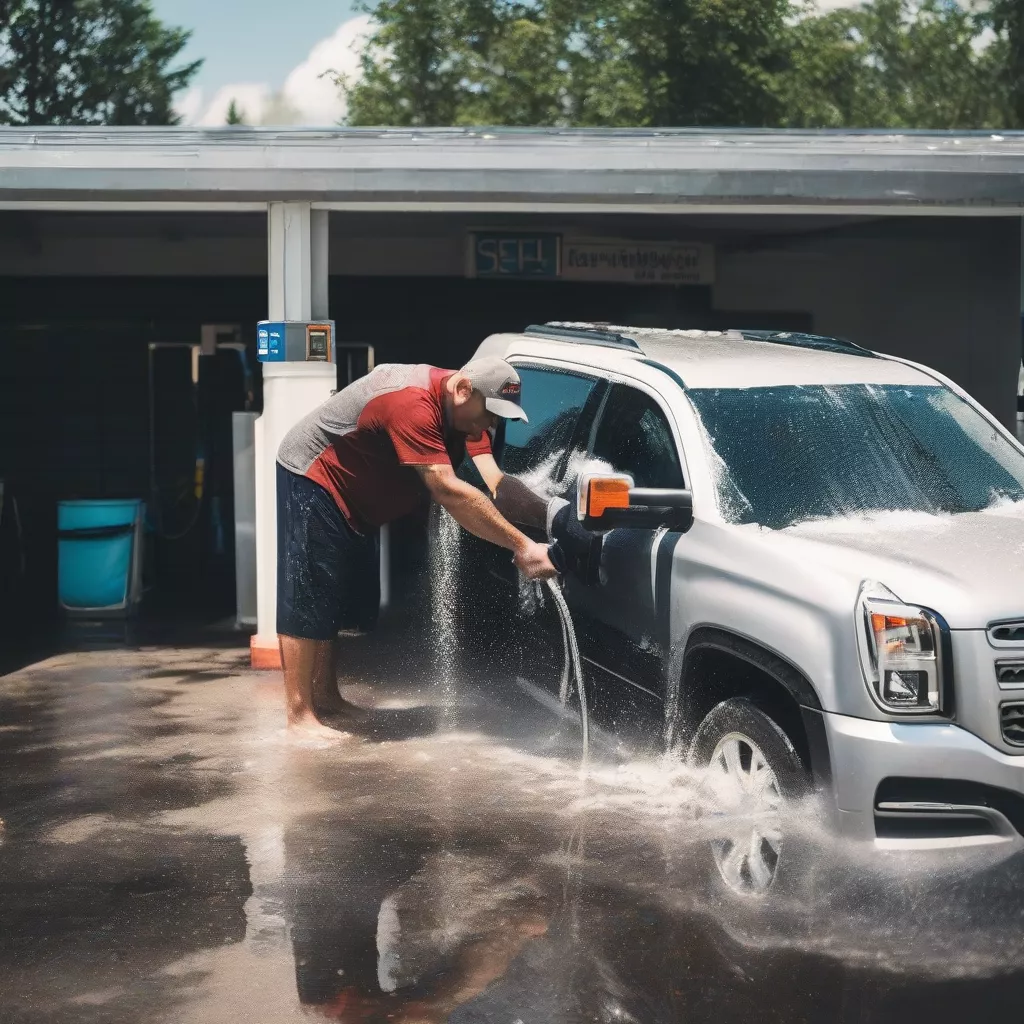 Homme nettoyant un camion