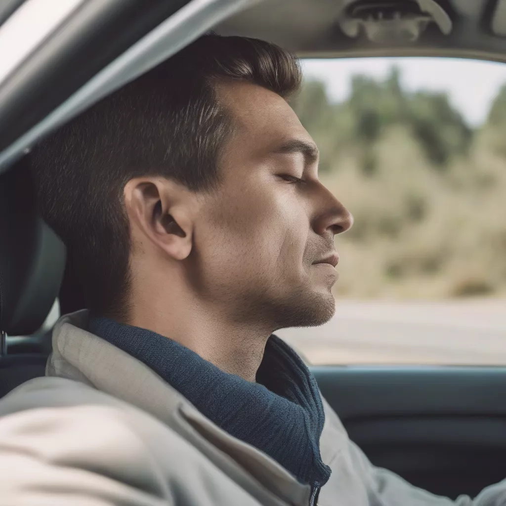 Người đàn ông đang nghiêng đầu lên ghế tựa đầu ô tô