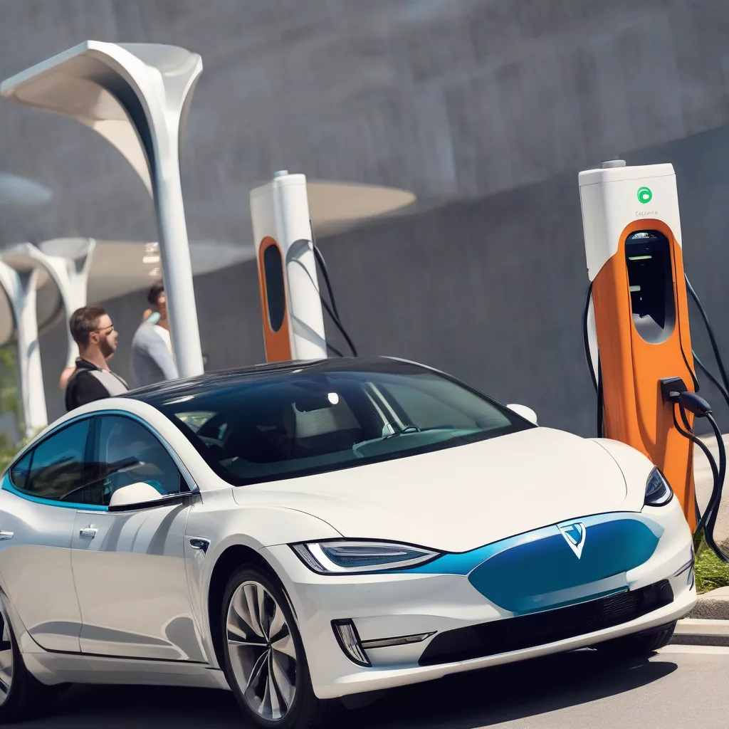 Man charging an electric car at a charging station
