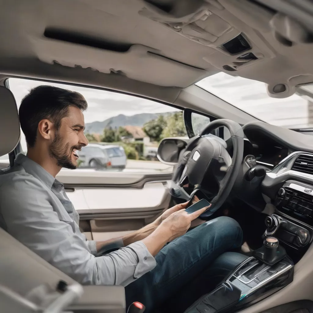 Man using a WiFi hotspot in his car